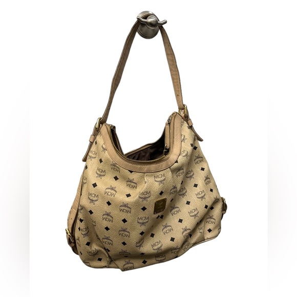 MCM Beige Visetos Coated Canvas and Leather Essential Hobo - Picture 1 of 11